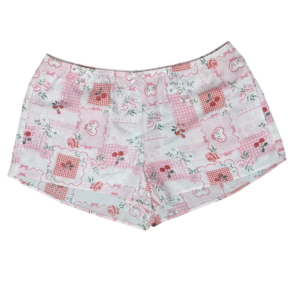 NWT XL Hollister Pink Floral Gingham Cherry Strawberry Patchwork Bow PJ Shorts